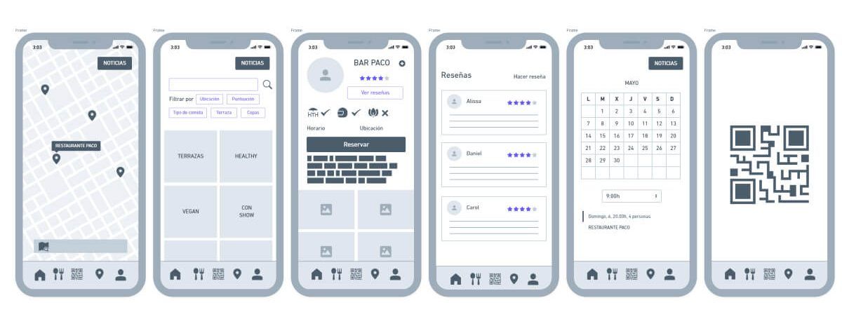 wireframe app restaurantes